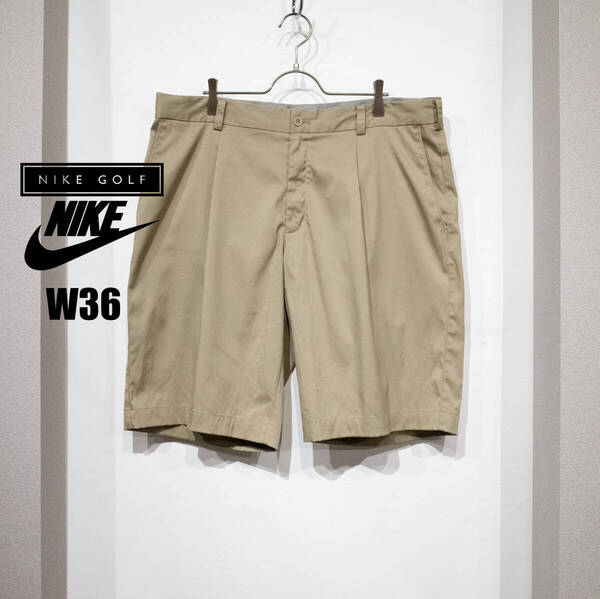 W36 / NIKE GOLF DRI FIT ナイキ ゴルフ ショーツ ハーフ ショート パンツ ドライフィット ツアーパフォーマンス ツータック ベージュ