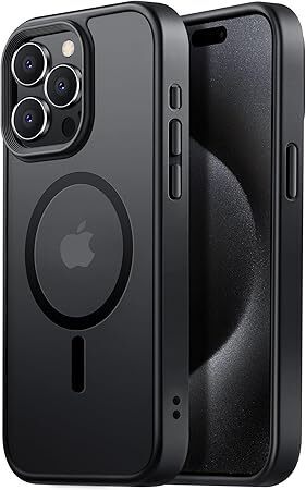 Gtsoho iPhone 15 Pro ケース 用 半透明 マグネット搭載 ワイヤレス充電 耐衝撃 全面保護 黄ばみなし ストラップホール カバー ブラック