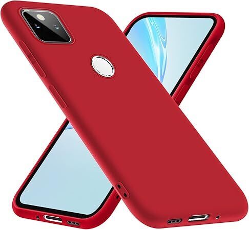 Google Pixel 5a 5G ケース TPU シリコン 磨り表面 スリム 薄型 ストラップホール 指紋防止 軽量 赤 W-PYGJ-33-03
