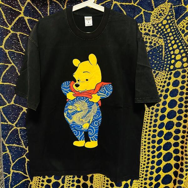 入れ墨黄色熊 メンズ 半袖 リプリント ティーシャツ 新品 L XL ブラック プーさん 刺青 Tシャツ 半袖 春 夏 メンズ 新品 XL 2XL
