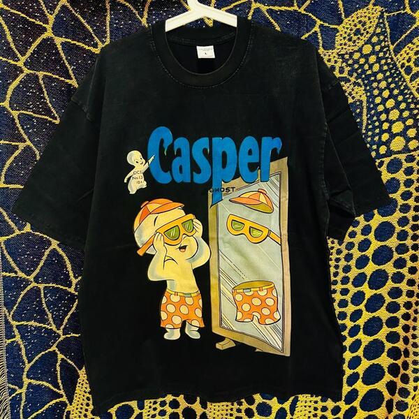 CASPER 個性的 メンズ リプリント Tシャツ 新品 ウォッシュ加工 キャスパー メンズ Tシャツ 半袖 春 夏 ケミカルウォッシュ L XL
