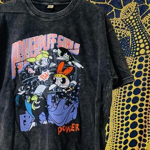 The Powerpuff Girls 半袖 Tシャツ 夏 新品 ブラック パワパフガールズ Tシャツ 半袖 メンズ 新品 個性的 ウォッシュ加工