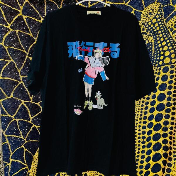 CAN FLY 半袖 reprint Tシャツ お洒落 XL 2XL ブラック 飛行する リプリント Tシャツ 半袖 メンズ 新品 個性的 黒