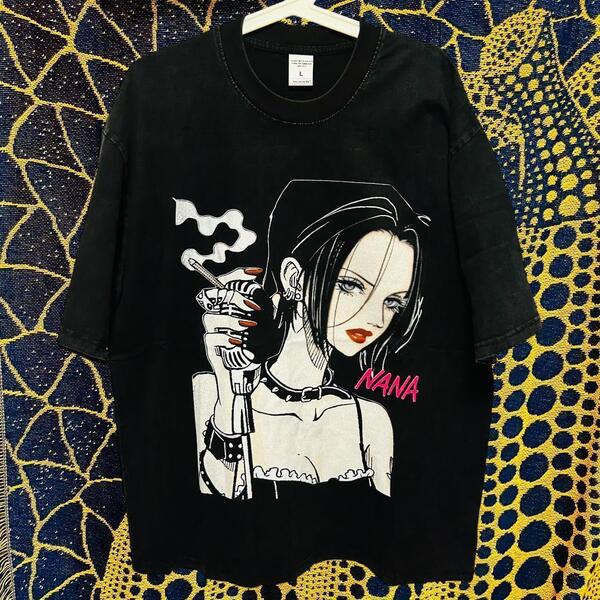 ナナ ④ メンズ Tシャツ 新品 アニメ XL 2XL ブラック ウォッシュ加工 NANA メンズ Tシャツ 半袖 夏 ケミカルウォッシュ 黒 ④ 平成レトロ