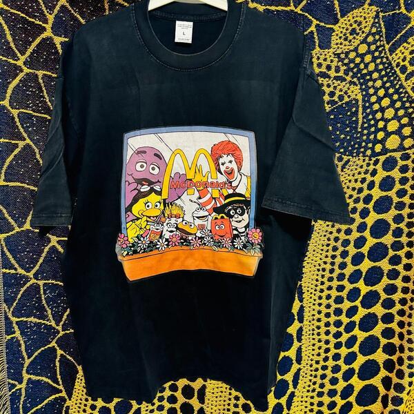 ハンバーグラー 個性的 メンズ リプリント Tシャツ 新品 ウォッシュ加工 マクドナルド MacDonald レトロ ハイデザイン 可愛い