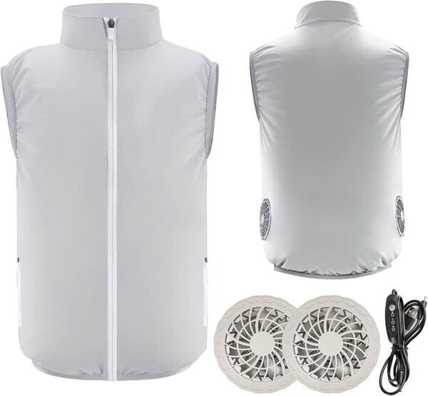 空調作業服 XL グレー 空冷ベスト ファン付きベスト USB給電式 3段階調節可能 作業服 熱中症対策 工事現場 父の日 畑仕事 プレゼント