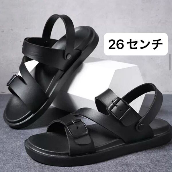 メンズ サンダル スリッパ ストラップ ビーチサンダル 2way 軽量 ブラック 黒 26センチ