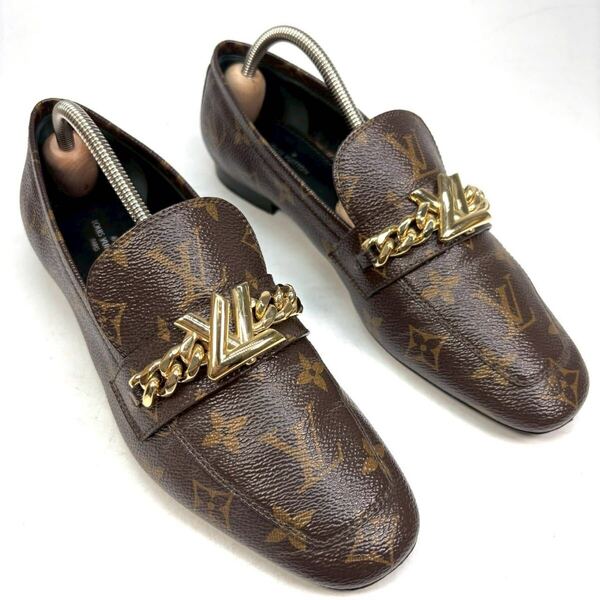 LOUIS VUITTON ルイヴィトン ローファー ダミエ LVロゴ ブラウン PVCレザー レディース 靴 シューズ 38 24〜24.5cm