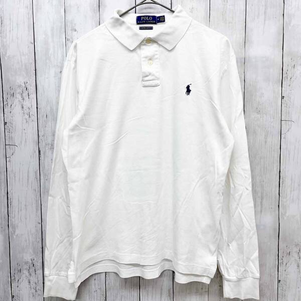 ラルフローレン Ralph Lauren 長袖ポロシャツ メンズ ワンポイント 白 無地 CUSTOM SLIM FIT コットン100% Mサイズ 6-352