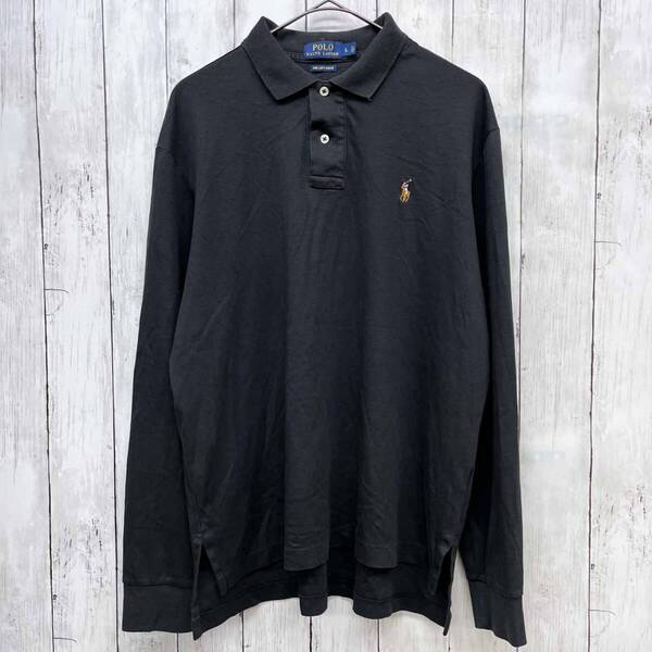 ラルフローレン Ralph Lauren 長袖ポロシャツ ブラック メンズ ワンポイント PIMA SOFT TOUCH コットン100% Lサイズ 6-355