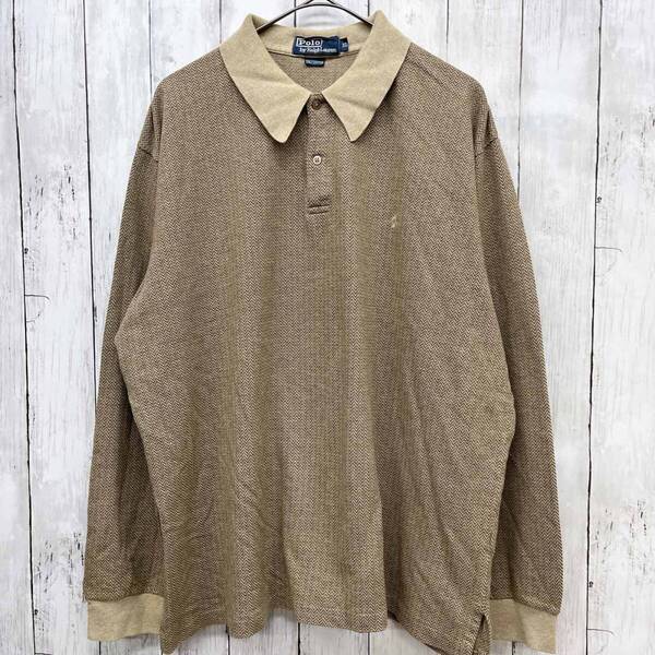 ラルフローレン Ralph Lauren 長袖ポロシャツ メンズ ワンポイント ヘリンボーン柄 コットン100% XLサイズ 6-357