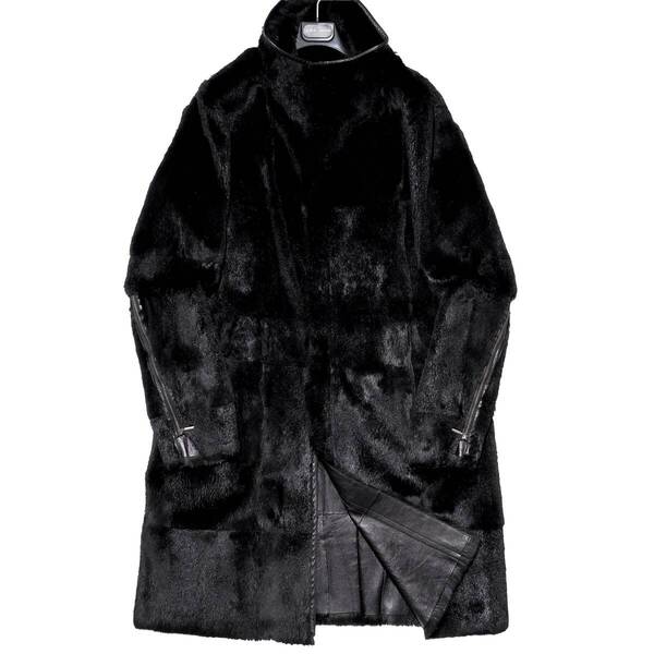 怪物級!!未使用200万「GIORGIO ARMANI/ジョルジオアルマーニ」ランウェイモデル 超豪華!!総天然毛皮ファー×羊革ラムレザー コート 50 XL~