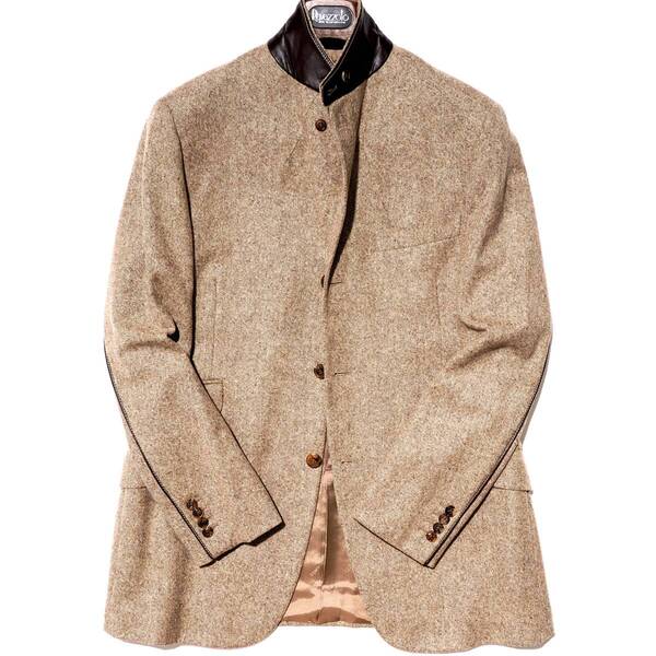 頂点◎カシミヤ&羊革レザーの逸品◎110万「HERMES/エルメス」世界最高メゾンが贈る◎ツイードジャケット テーラードジャケット 48 L~XL