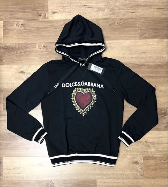 価格交渉可 新品タグ付き DOLCE&GABBANA ロゴ&ハートプリント パーカー サイズ48(サイズ44・46・50・52の方も着用可)