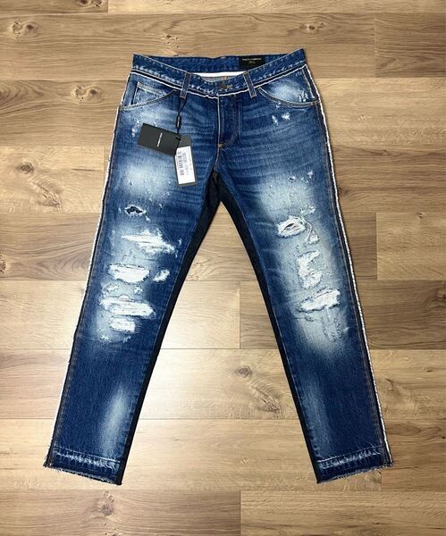 価格交渉可 新品タグ付き DOLCE&GABBANA ロゴタグ付き コントラストパネル デニム サイズ44(サイズ46の方も着用可)