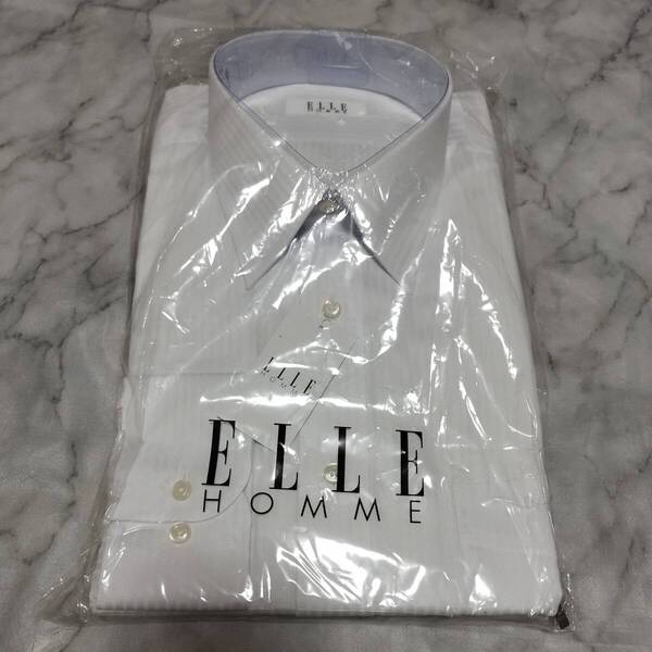 新品★メンズL42‐82 白 高級ワイシャツ 長袖シャツ 山喜 YAMAKI ELLE HOMME エルオム形状安定 ビジネスシャツ 就職活動