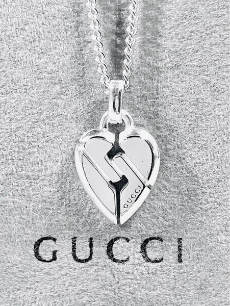 美品 GUCCI ノット ハート ネックレス トップ+社外チェーン レディースインターロッキング、リング、ピアス、ブレスレット