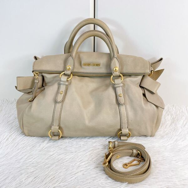 MIU MIU ミュウミュウ 2wayバッグ ハンドバッグ ショルダーバッグ サイドリボン レザー ヴィンテージバッグ
