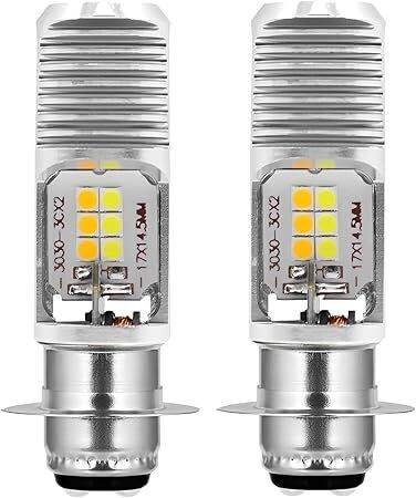 Aoling P15D LED ヘッドライト バイク用 12-LED、P15D-25-1 ヘッドライト、PH7 ホワイト&イエロー2色配光 無極性 AC/DC12V 交流 2個 0613