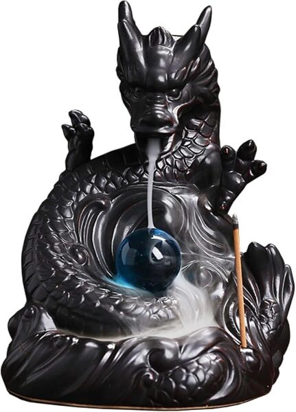 倒流香 龍 香炉 倒流香炉 インセンスホルダー 陶器 浄化 縁起物 開運 飾り台 アロマ 癒しグッズ (龍A) 0617