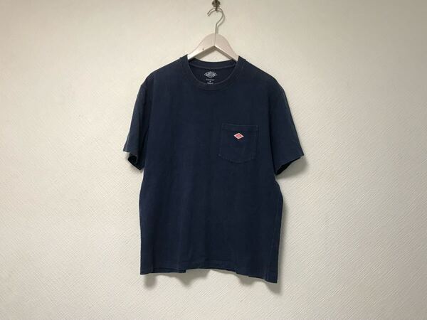 本物ダントンDANTONコットンロゴワッペンポケット半袖Tシャツメンズサーフアメカジミリタリーワークバイカーインナーロック40紺ネイビーL