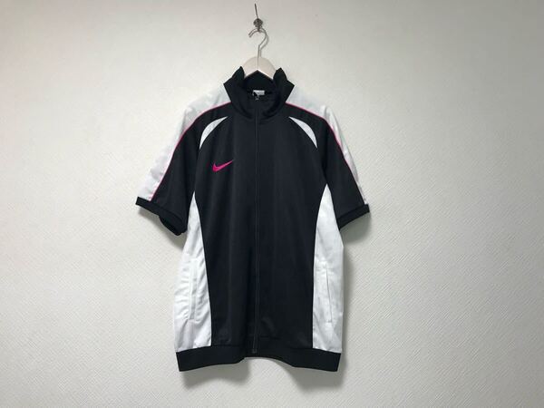 美品本物ナイキNIKEジャージロゴ刺繍ジップ半袖TシャツメンズサーフアメカジミリタリーワークスポーツゴルフXXL黒ブラック白ホワイト2XL