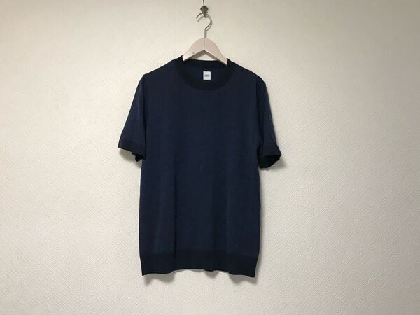 本物タケオキクチTAKEOKIKUCHIニット柄半袖TシャツメンズビジネススーツモードゴルフドレスバイカーバンTインナーロック紺ネイビー2M日本製
