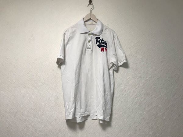 本物アバクロンビーアンドフィッチAbercrombie&Fitchコットン半袖ポロシャツメンズサーフアメカジミリタリーゴルフ白ホワイトXLマカオ製