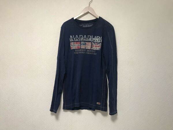 本物ナパピリNAPAPIJRIコットンプリント長袖ロンTシャツメンズサーフアメカジミリタリーストリートスケーターワークM紺ネイビートルコ製