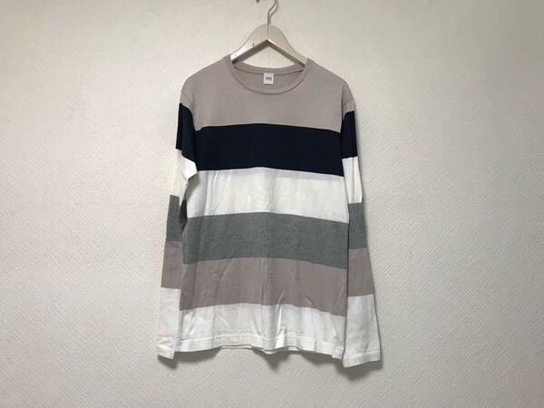 本物タケオキクチTAKEOKIKUCHIコットンボーダー柄長袖ロンTシャツメンズビジネススーツモードゴルフドレスバイカーLグレー紺白3日本製
