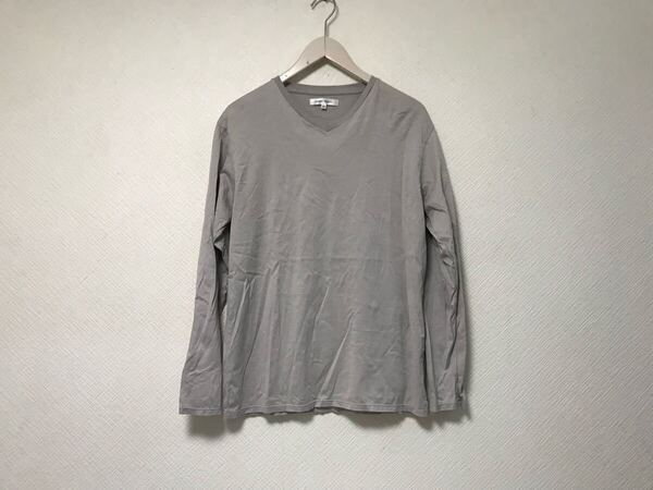 本物アバハウスABAHOUSE ecruコットンVネック長袖ロンTシャツメンズワークビジネススーツモードゴルフドレスバイカーグレー46M