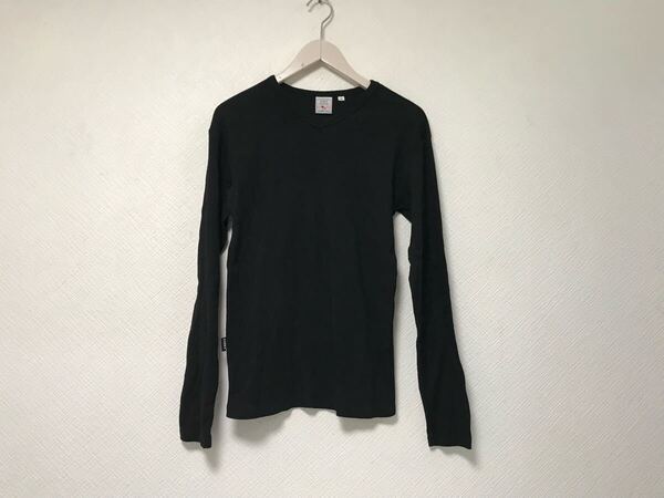 本物アヴィレックスAVIREXコットンストレッチVネック長袖ロンTシャツメンズサーフアメカジミリタリービジネススーツゴルフ黒ブラックM