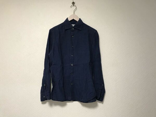 本物ユナイテッドアローズUNITEDARROWSリネン麻長袖シャツメンズサーフアメカジミリタリービジネススーツモードドレスゴルフ紺ネイビーS