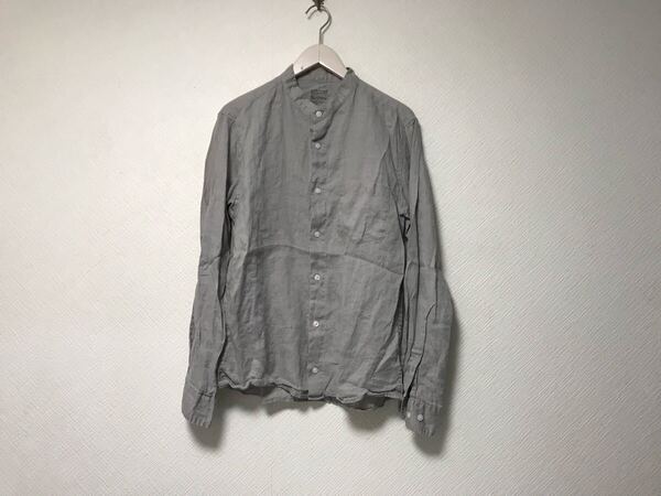 本物無印良品MUJIリネン麻スタンドカラー長袖シャツメンズサーフアメカジビジネススーツモードドレスゴルフバイカーロックLグレー