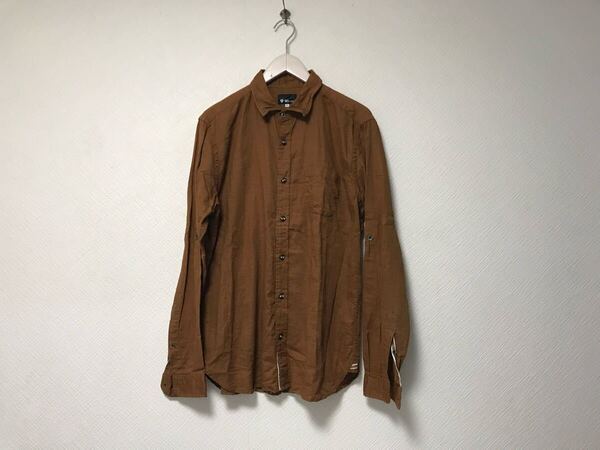美品本物タケオキクチtkTAKEOKIKUCHIコットン麻リネン長袖シャツメンズサーフアメカジミリタリーワークビジネススーツゴルフXL茶ブラウン