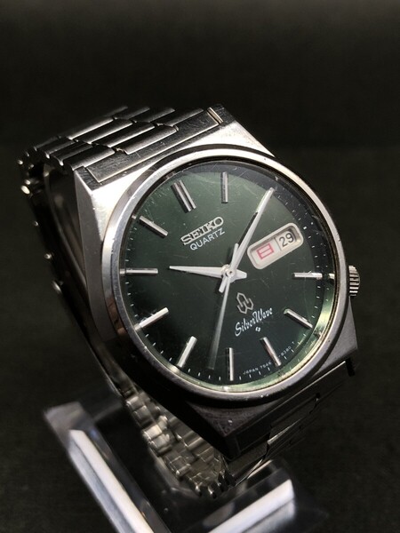 オールドクオーツの名品◆セイコー【シルバーウェーブ】諏訪精工舎1978年製造◆希少緑文字盤◆SEIKOブレス◆新品電池交換済(現状好調稼働)
