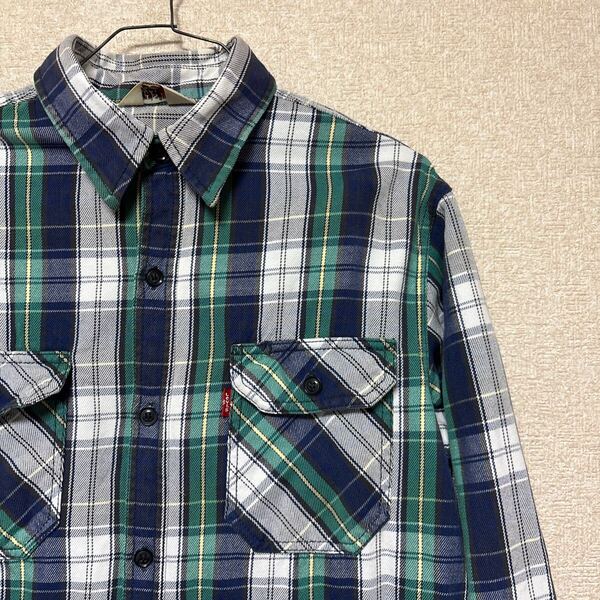 リーバイス Levi's RED Tab CASUAL WEAR 長袖 フランネルシャツ チェック柄 M 緑 グリーン 綿 コットン メンズ