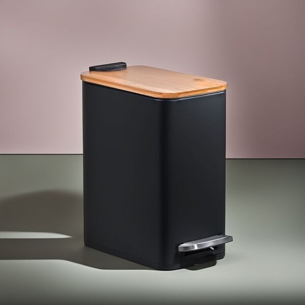 竹蓋付きエコスリムペダルゴミ箱 - 5L、耐久性と静音設計 新登場! ユーザー好