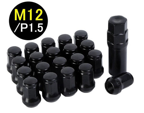 ホイールナット M12 P1.5 ブラック 黒 20個 ロックナット 盗難防止 スチール 7角 トヨタ ホンダ へプタゴン マツダ ダイハツ 三菱 いすゞ★