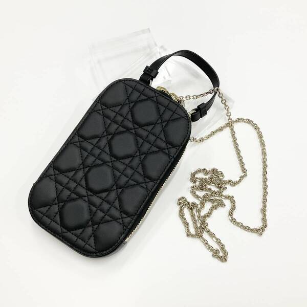 M12256 クリスチャンディオール レディディオール カナージュ Call'in Dior フォンホルダー モバイルポーチ ポシェット ブラック