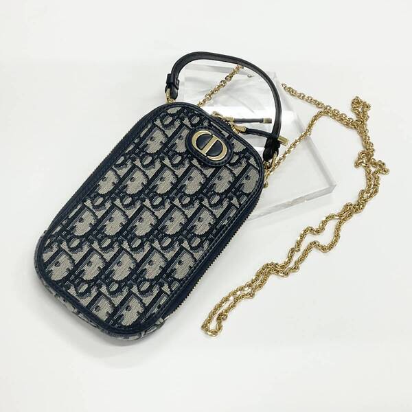 M12257 クリスチャンディオール モンテーニュ コーリン CDシグネチャー フォンホルダーフォンケース モバイルポーチ ポシェット ネイビー