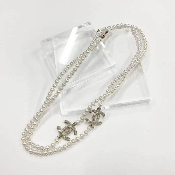 M12268 シャネル ネックレス ココマーク ラインストーン パール ロングネックレス ゴールド