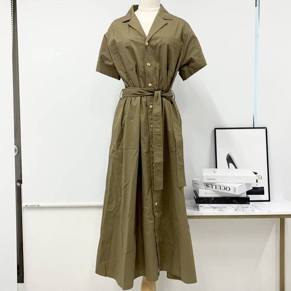 M12292 セリーヌ ワンピース サファリドレス コットン 半袖 カーキ