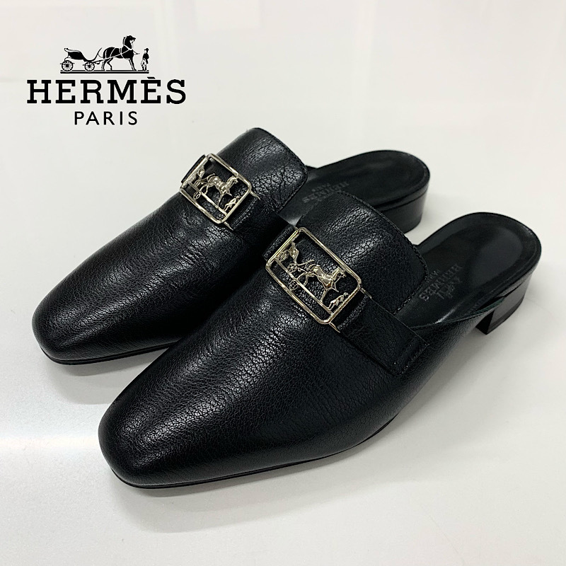 M12212 エルメス ヴァンセンヌ レザー 馬車金具 ミュール ブラック