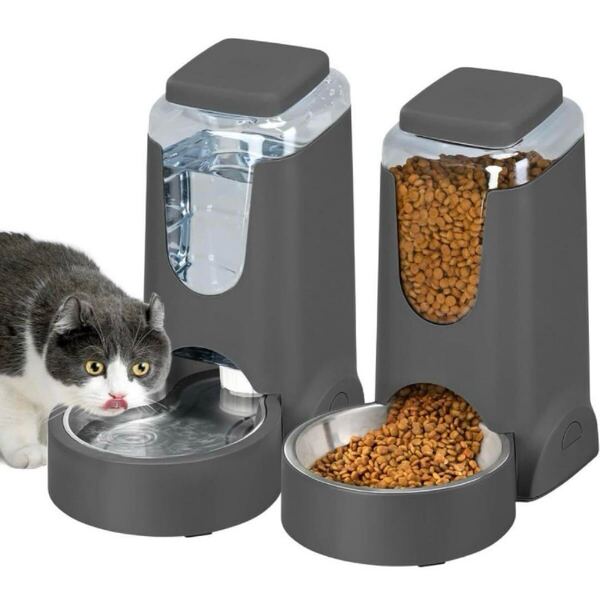 猫用自動給餌器 ステンレス製給水器 2点セット 重力式ペット給水器セット 犬用