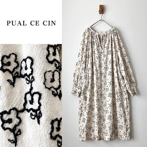 ピュアルセシン 豪華 総刺繍 ギャザーたっぷりコットンワンピース