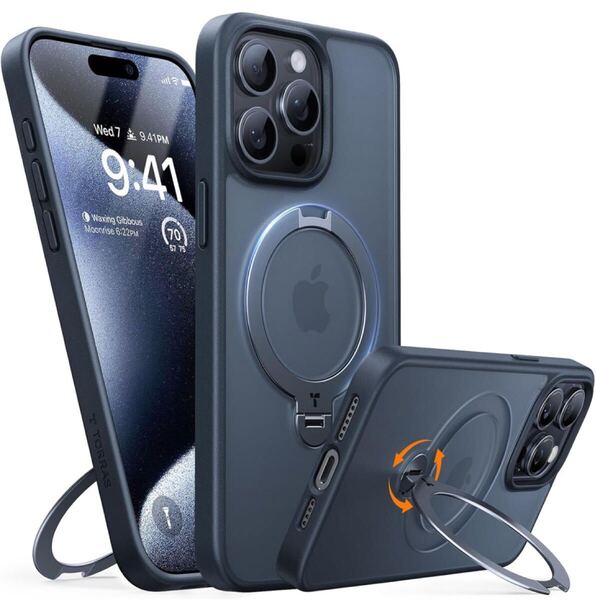 705a2612☆ TORRAS iPhone 15 Pro 用 ケース【超剛性|360° ゼンマイ式スタンド × 10 万回開閉耐久】 米軍規格 縦横両対応 リング付き