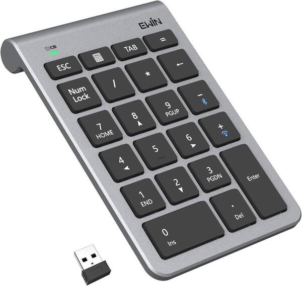 Ewin テンキー numlock非連動 Bluetooth/2.4G接続 2台デバイス接続 ワイヤレス 数字キーボード Bluetoothキーボード 【管理番号:A264】