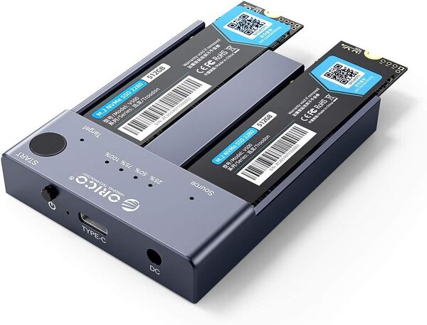 【クローン機能】ORICO USB-C NVME M.2 SSDケース 2ベイ コピー機能付 USB3.1 外付けケース(Nvmeのみ)に対応 10Gbps 【管理番号:O88】