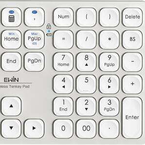 Ewin テンキー Bluetooth/2.4G接続 ワイヤレス 数字キーボード Bluetoothキーボード 2台まで接続 ホワイト A143